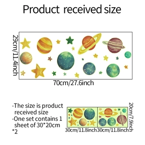 Glow-in-the-dark watercolor planet and stars wall stickers for kids room background decor