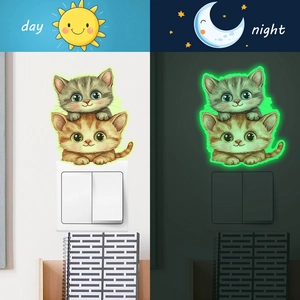 Luminous cartoon cat light switch sticker showing day and night glowing effect