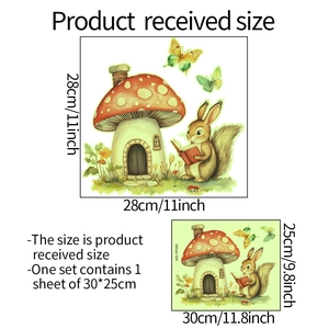 Cartoon mushroom house and rabbit wall stickers for kids room decor 30x25cm