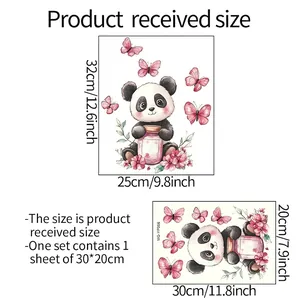 Luminous panda wall sticker with butterflies and flowers, decorative glow decal for living room