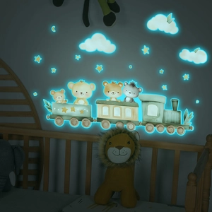 Stickers muraux phosphorescents train animaux avec effet lumineux bleu dans le noir