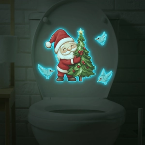 Autocollants de toilette Père Noël lumineux et sapin avec effet brillant dans le noir