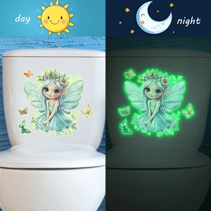 Fluorescent fairy and butterfly wall stickers showing day and night glowing effects