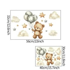 Luminous teddy bear wall stickers with balloons and stars for nursery decor