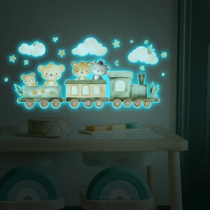 Stickers muraux lumineux avec train d'animaux et étoiles pour chambre d'enfant