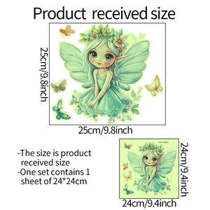 Size chart for glowing fairy butterfly wall stickers measuring 24x24cm and 25x25cm