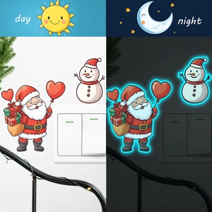 Luminous Christmas Santa Claus and Snowman wall stickers for home light switch decoration