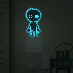 Luminous Halloween zombie silhouette sticker for light switch in glow-in-the-dark blue
