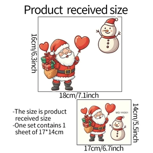 Detailed size guide for luminous Santa Claus and Snowman wall stickers showing 17cm by 14cm dimensions