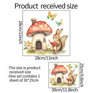 Size specifications for mushroom house and reading squirrel wall stickers for kids rooms