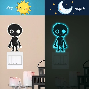 Luminous alien switch sticker with glowing blue effect for Halloween wall decoration