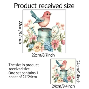 Luminous floral bird and watering can self-adhesive sticker for home decor 24x24cm