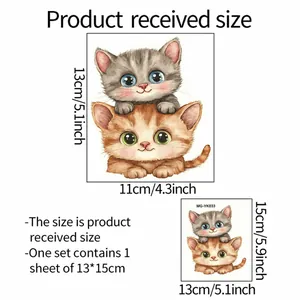 Glow-in-the-dark cute stacking cats wall sticker size chart showing 13x11cm dimensions