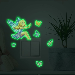 Stickers muraux fluorescents avec motifs papillons et fées pour la décoration d'interrupteurs
