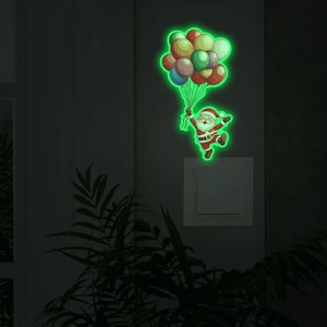 Luminous Christmas Santa Claus wall sticker with colorful balloons glowing in the dark