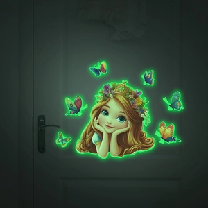 Luminous princess wall sticker with butterfly glow in the dark decals for kids bedroom