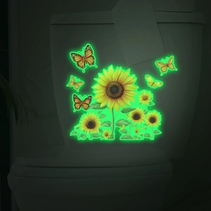 Luminous Sunflower Butterfly Toilet Sticker Glow In The Dark PVC Waterproof Self Adhesive Bathroom Decoration Luminous Decal