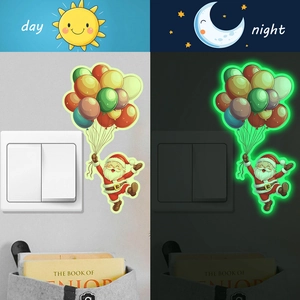 Luminous Santa Claus wall sticker with balloons for Christmas switch decoration