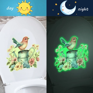 Glow in the dark toilet stickers with birds and flowers for bathroom decoration
