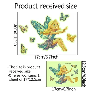 Tableau des tailles détaillé pour stickers muraux fée papillon lumineux de 17 x 12,5 cm