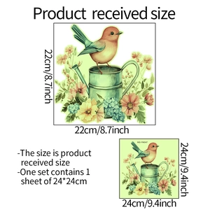 Detailed dimensions of luminous bird and floral self-adhesive toilet wall stickers
