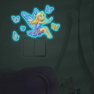 Sticker Mural Lumineux Motif Papillon Fée Décalcomanie Décorative pour Interrupteur pour Chambre d'Enfant Déco
