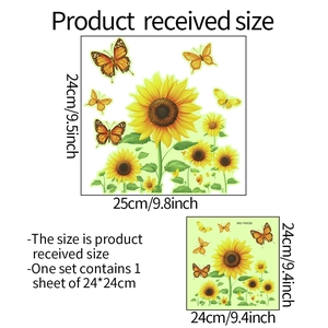 Luminous sunflower and butterfly wall stickers for home bathroom decor, 24x24cm size