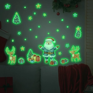 Luminous Christmas wall stickers with Santa, reindeer and stars glowing in the dark
