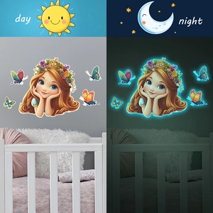 Cartoon Princess Butterfly Glow In The Dark Wall Sticker Fluorescent PVC Self Adhesive Decorative Decal For Kids Room Bedroom