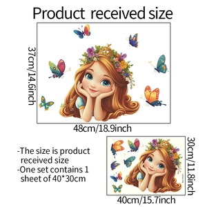 Fluorescent cartoon princess wall sticker with butterflies for kids bedroom decor