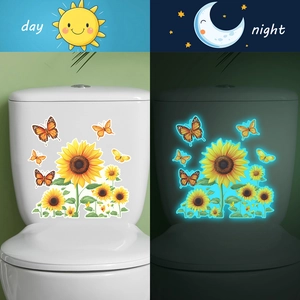 Luminous sunflower and butterfly toilet stickers with day and night glowing effect display