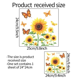 Detailed size specifications for luminous sunflower and butterfly self-adhesive wall stickers