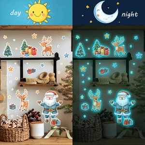 Luminous Christmas wall stickers with Santa and reindeer for glowing holiday home decor