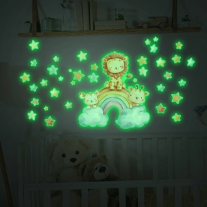 Autocollants muraux arc-en-ciel lumineux avec animaux et étoiles pour chambre d'enfant