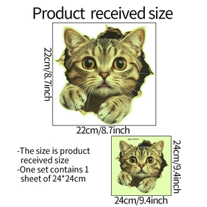 Luminous brown tabby cat breaking wall 3D wall sticker for bedroom and home decoration
