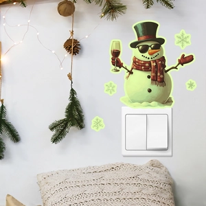 Glow-in-the-dark snowman wall sticker with sunglasses and wine glass for Christmas decor