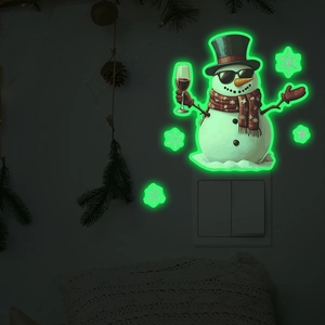 Luminous Christmas snowman wall sticker with sunglasses and wine glass for light switch