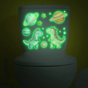 Cartoon Dinosaur Space Glow In The Dark Toilet Sticker PVC Luminous Dinosaur Planet Star Wall Decals For Bathroom Home Decor