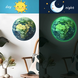 Luminous earth wall sticker for home decor with realistic day and night glowing effects