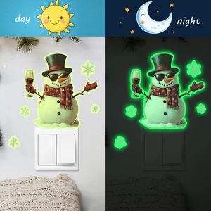 Glow in the dark Christmas snowman switch sticker with sunglasses and wine glass