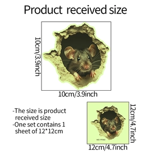 Luminous 3D cartoon mouse hole wall sticker in two sizes for bedroom decoration