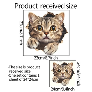 Luminous orange tabby cat wall stickers showing 3D dimensions of 22cm and 24cm size options