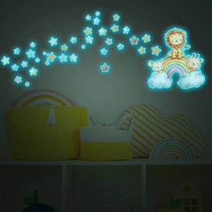 Stickers muraux lumineux avec animaux de dessin animé et arc-en-ciel brillant dans le noir
