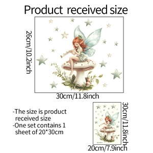 Glow in the dark mushroom elf flute wall sticker and stars decal for bathroom décor