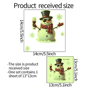 Detailed size specifications for Christmas snowman wall decal with sunglasses and wine glass