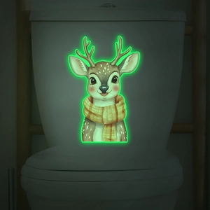 Luminous cartoon deer sticker with yellow scarf glowing in dark for bathroom decor