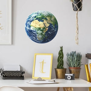 Detailed realistic Earth moon wall decal with African and European terrain in home setting