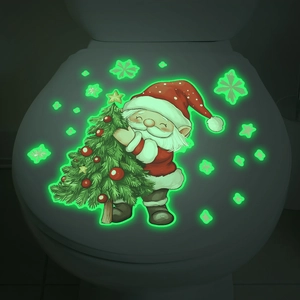 Autocollant de toilettes lumineux Père Noël et sapin avec flocons de neige verts fluorescents