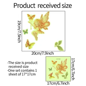 Size specification chart for luminous butterfly fairy wall decal with product dimensions