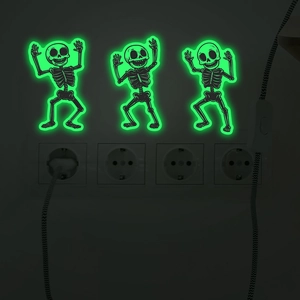 Adesivi murali scheletro di Halloween luminosi per interruttori che brillano al buio